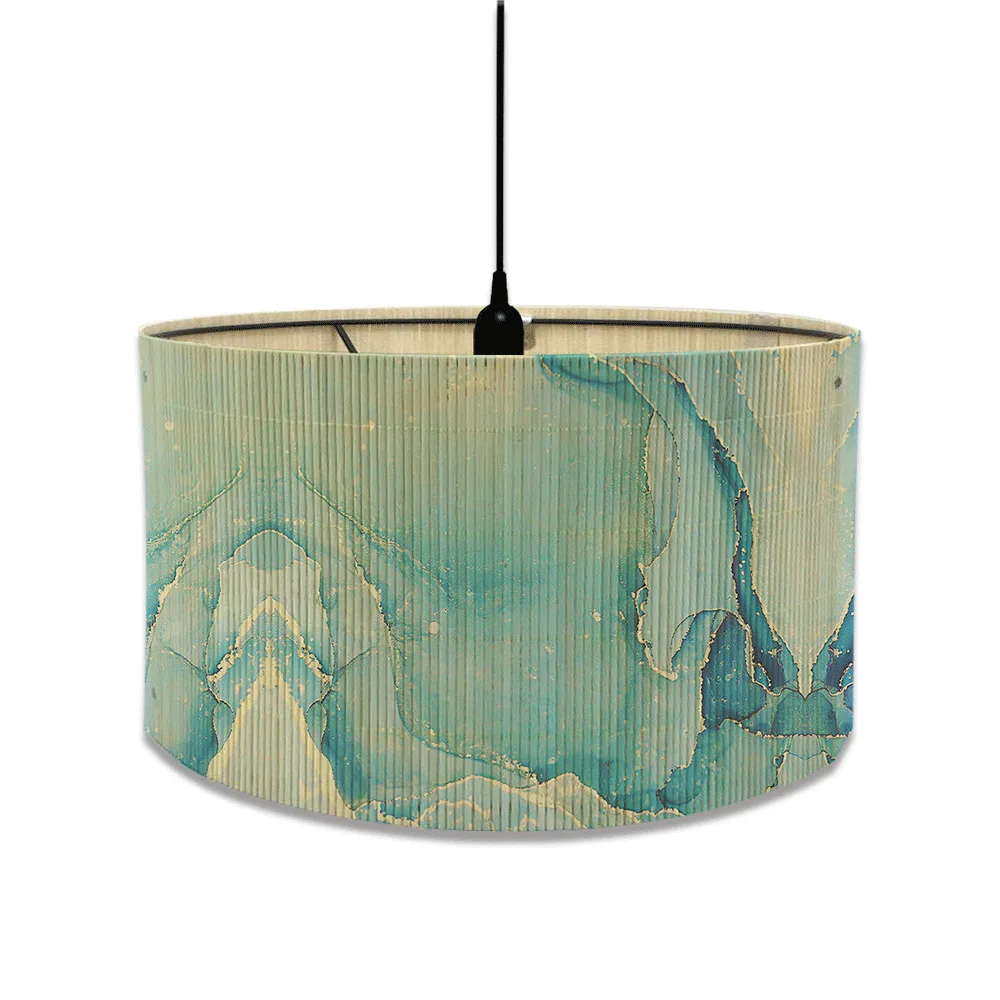 European Bamboo Lampshade Marble Printed Pendant Lamp Lampshade E27 for Home Living Room Decoration