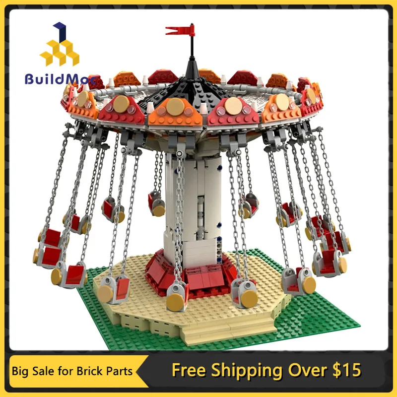 MOC Bricks Compatible 36035 Swing Ride Amusement Park Blocks Roller Coaster Figure Model Christmas DIY Toy Children Girls