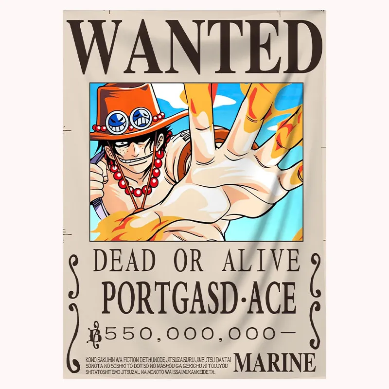 One Piece Manga Tapestry Wanted Poster Luffy Zoro Ace Four Emperors Bounty Print Wall Hanging Aesthetic Background Cloth Bedroom view 6