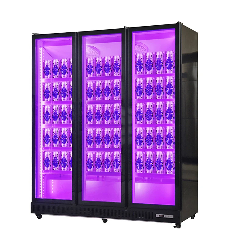 

Commercial Full-Screen Wine Cabinet Refrigerator With LED Lights Three-Door Display For Wine And Beverages Adjustable Color