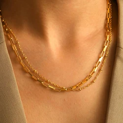 Stainless Steel Necklaces Minimalist Bilayer Clavicle Chain Fashion Necklace For Women Jewelry Summer Seaside Beach Accessory
