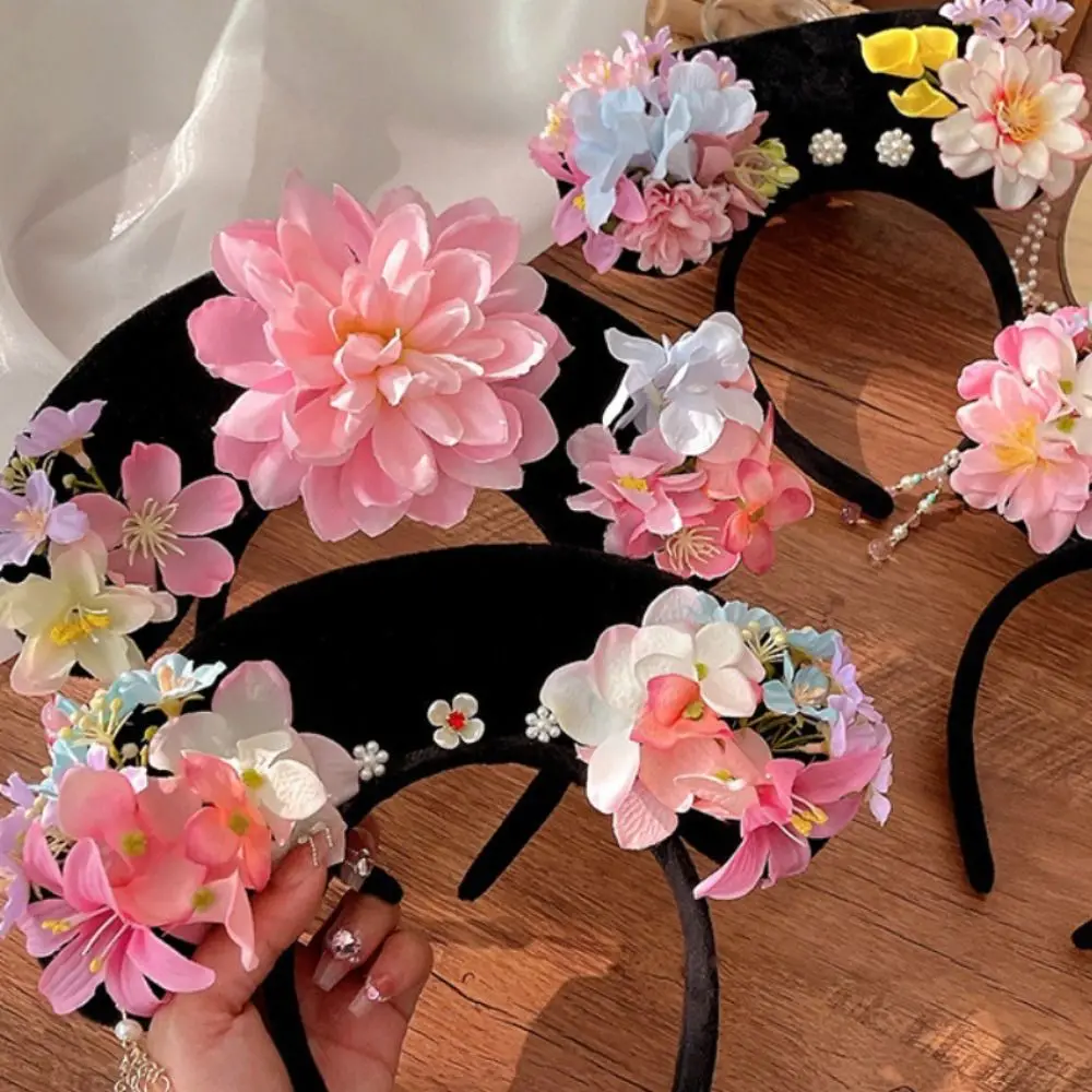 

Tassel Chinese Style Headwear Pearl Flower Ancient Style Headband Hanfu Headdress Royal Court Headwear Hanfu Hair Clip Women