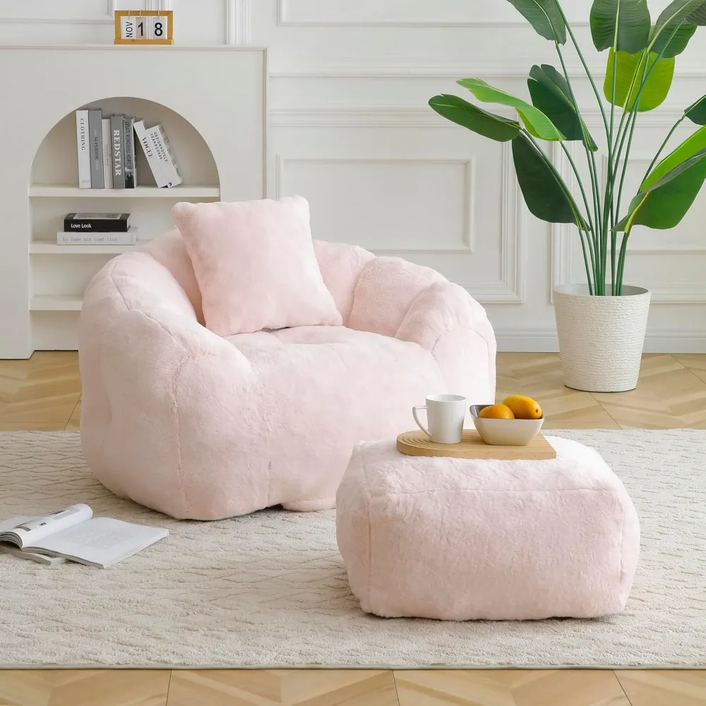 

Bean Bag Chairs for Adults, Kids, Giant Bean Bag Chair with Ottoman, Oversized Shell-Shaped Stuffed Beanbag Couch Reading Chair
