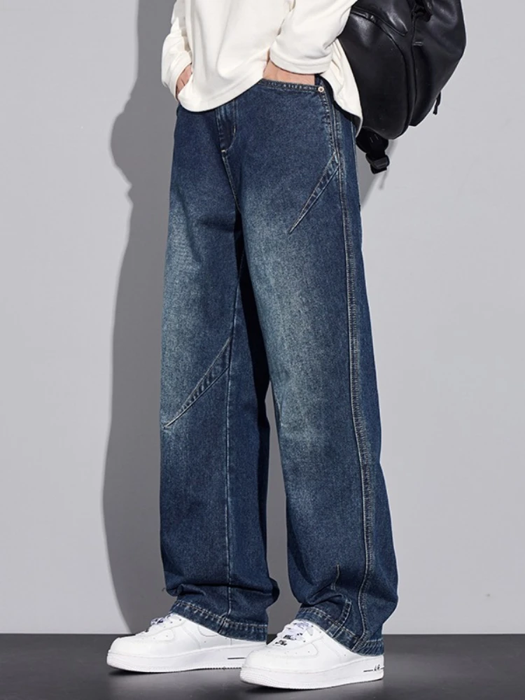 

Осенние мужские прямые джинсы, винтажные модные повседневные свободные джинсовые брюки, широкие классические мужские обычные брюки, уличная одежда
