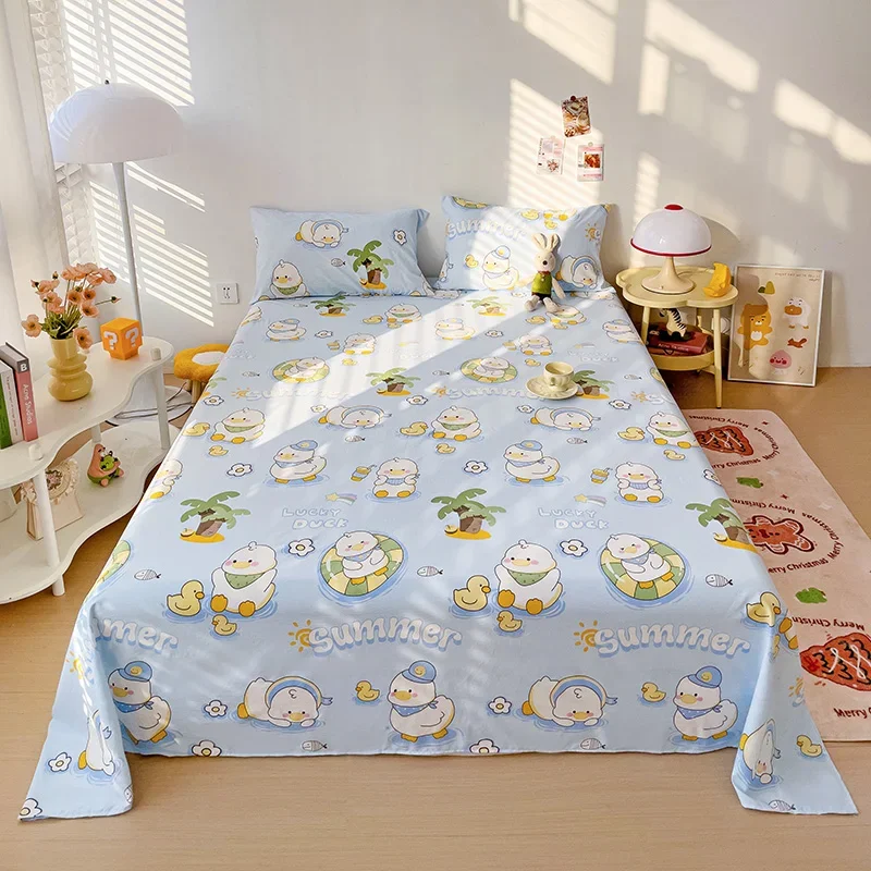 Cute Duck Bed Sheet Set Boys Girls Cartoon Animal Theme Bedding with 2 Pillow Cases Soft and Skin-friendly Queen King Flat Sheet