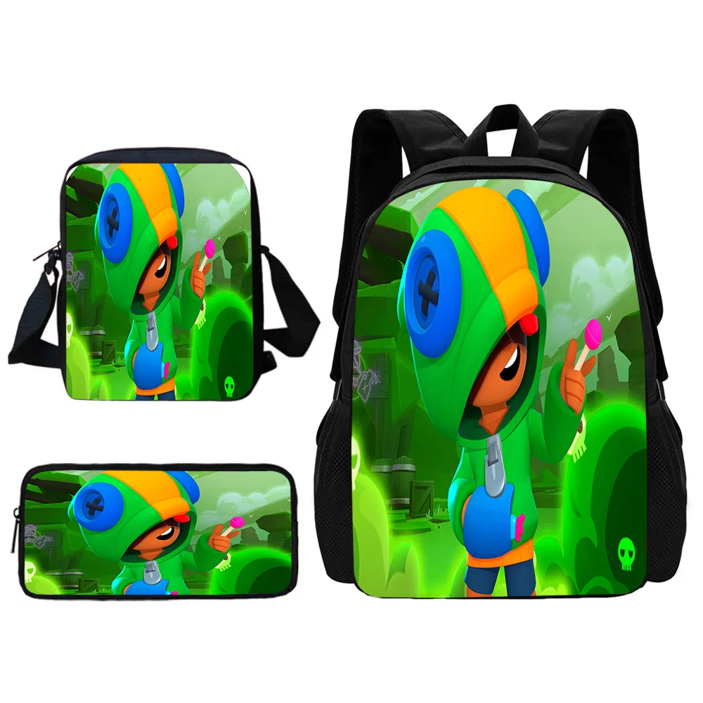 Jogos Anime-Mochila Escolar para Meninos e Meninas, Brawls-Stars, Bolsa de Ombro, Lápis, Mochilas Escolares, Melhor Presente, Conjunto 3 Pcs