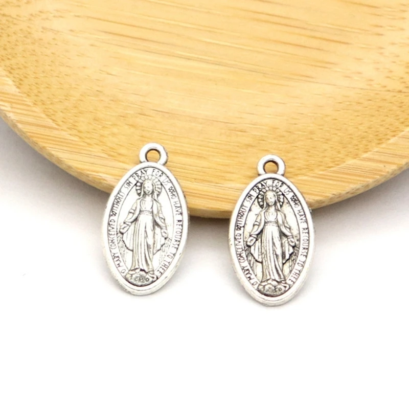 

10pcs Virgin Mary Medal Pendant Oval Shaped Medal Pendant Catholic Charm Jewelry for Bracelet Necklace Jewelry Making