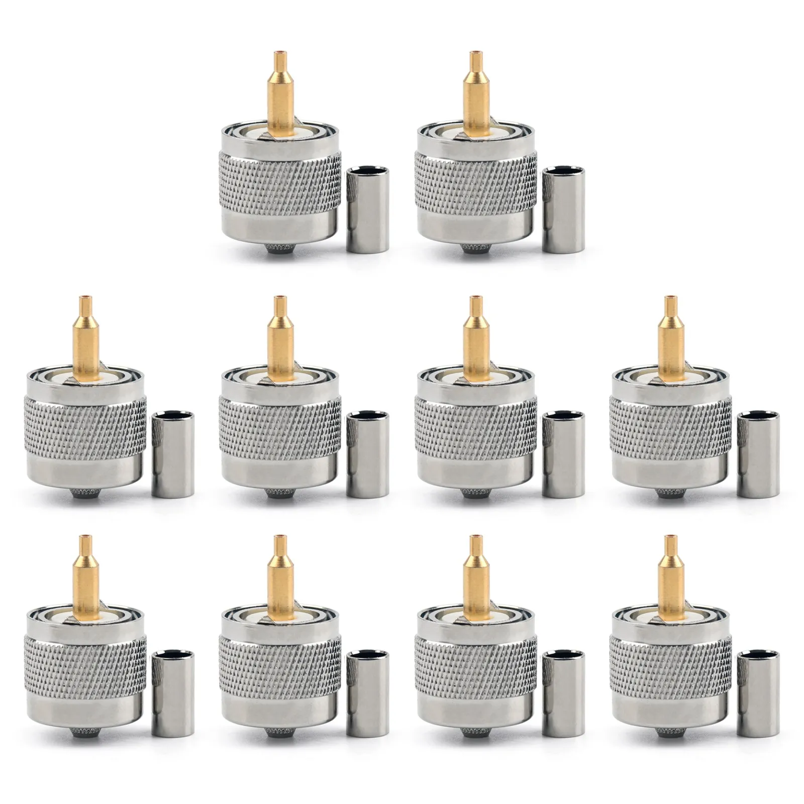 Artudatech 10Pcs Connector UHF Male PL259 Plug Crimp RG58 RG142 LMR195 RG400 Cable Straight