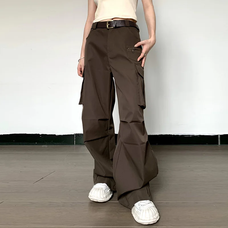 

Lygens Zipper Pockets High Waist Solid Y2K Streetwear Wide Leg Women'S Cargo Pants 2023 Casual Daily Vacation Wholesale Clothing