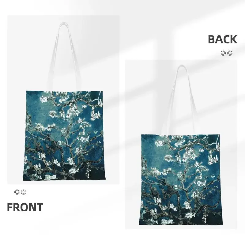 Custom Van Gogh Almond Blossoms Shopping Canvas Bag Women Durable Grocery Flowers Painting Shopper Tote Bags