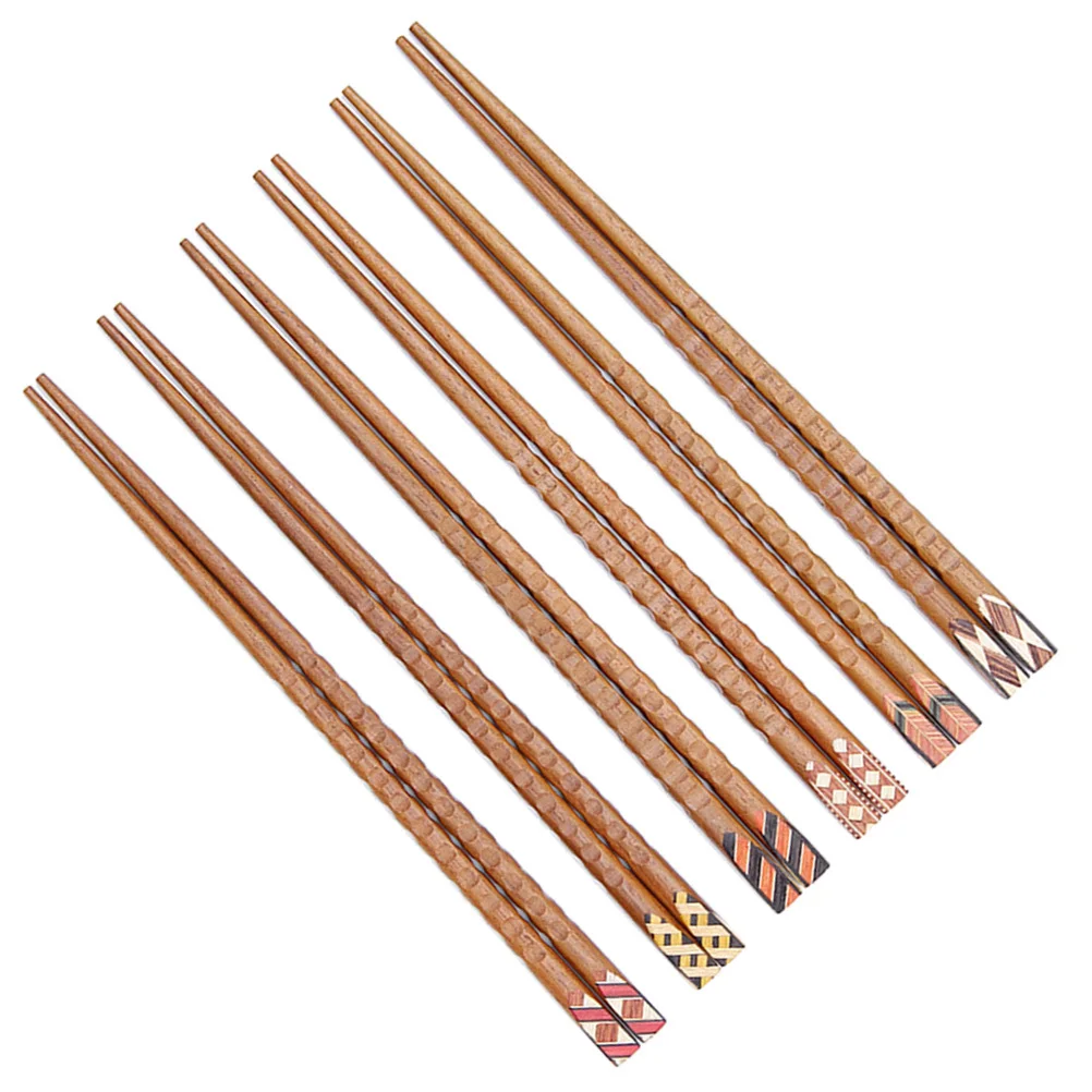 

5pcs 5 Pairs Solid Wood Chopsticks Reusable Natural Non Slip Hard Wear Resistant Tableware For Home Restaurant Kitchen Storage