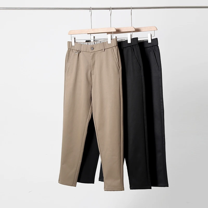 Pantaloni da lavoro in cotone per uomo nuovi pantaloni da uomo Slim Fit in vita elastica classica di alta qualità autunno pantaloni lunghi in tinta unita