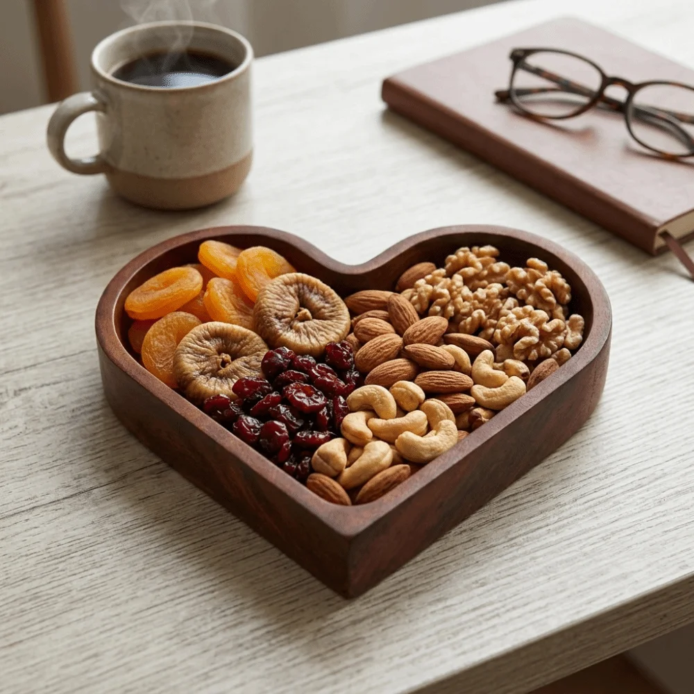 Solid Wood Wooden Tray Heart Outline Smooth Decorative Plate Flat Stable Bottom Thickened Snack Storage Tray