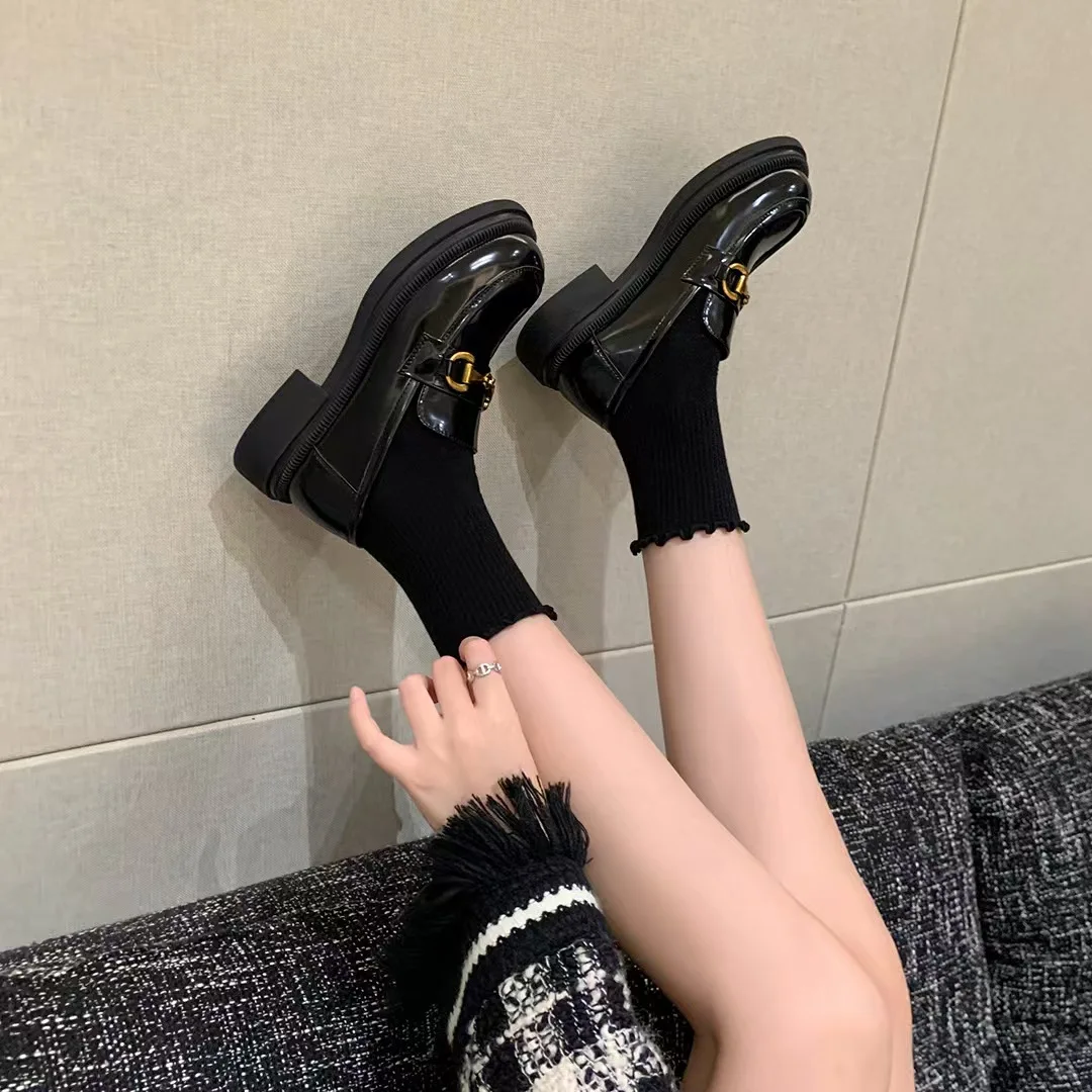 حذاء بدون كعب نسائي من ماري جين - دائري بدون قوس للتعب، إبزيم سلسلة معدنية، حذاء أوكسفورد كاجوال غير قابل للانزلاق للأنيق اليومي #3