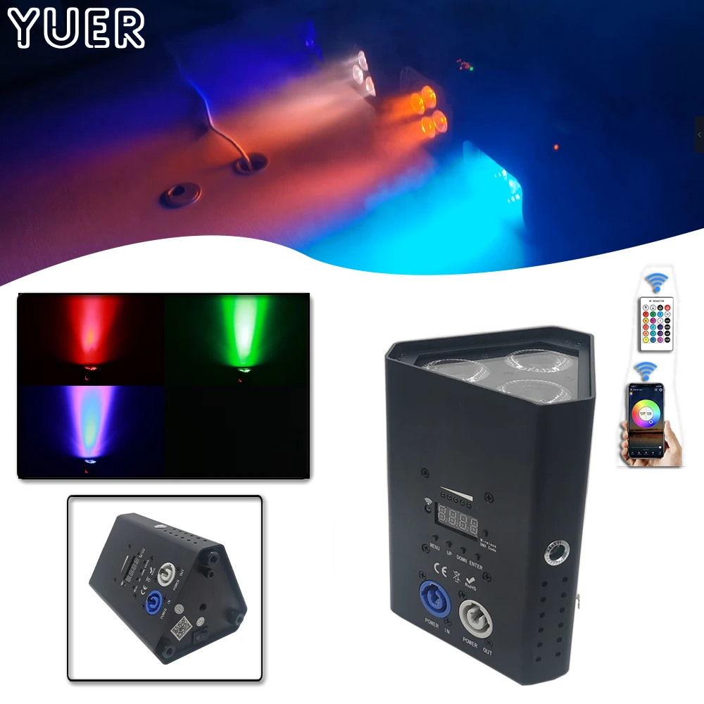 yuer 3x18w bateria operado uplights led par luz lavagem dmx controle remoto sem fio app rgbwuv 6in1 para festa de casamento iluminacao 01