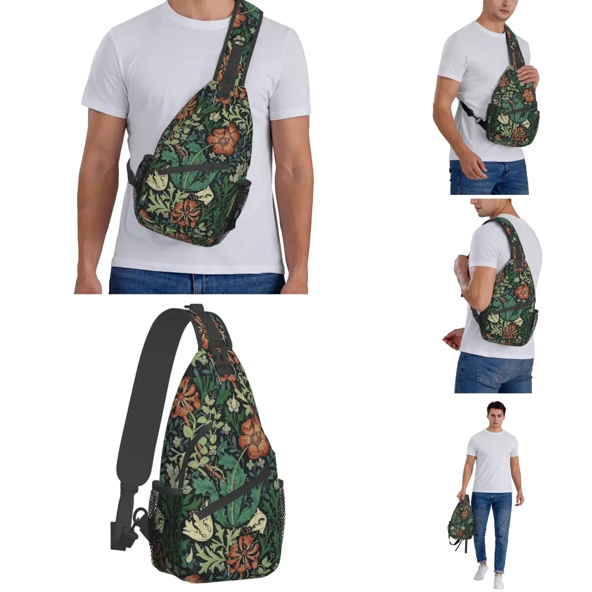 William Morris Compton Sling Bags para hombre y mujer, mochila cruzada para el pecho, bandolera para el hombro, mochilas de día para deportes al aire libre, arte Floral