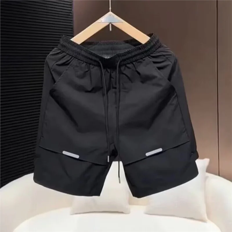 High-End Men's Workwear Shorts Summer Thin Straight Leg Casual Sporty Loose Fit Stylish Polyester Fiber Knee-Length Shorts