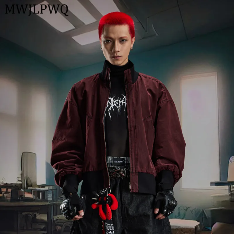 

MWJLPWQ Washed Versatile Personality Short Jacket Men's Stand Collar Zipper Streetwear New Unisex Loose Casual Tops Trendy 11487