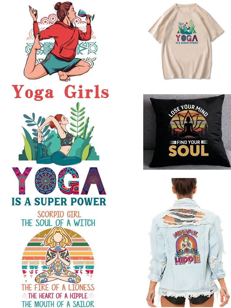 YOGA IS A SUPER POWER printing for clothes patches YOGA Girls Thermo-stickers stripes on clothes Ironing applications