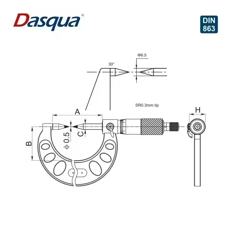 Dasqua Stainless Steel  0-25mm 25-50mm 50-75mm 75-100mm 0.01 Graduation Double  Point Micrometer Economy Design