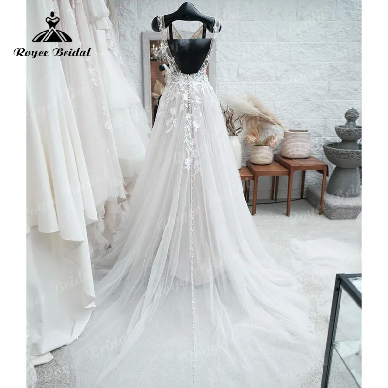 2024 Beach A Line abito da sposa fluido con scollo A V Appliques in pizzo abito da sposa senza schienale abito da sposa da spiaggia trouwjurk Robe de mariee