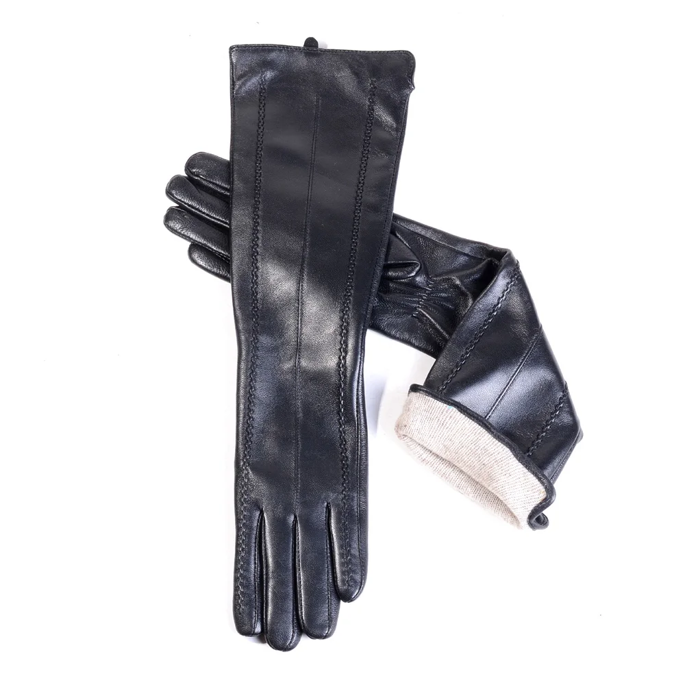 45cm Women\'s Ladies Real Leather Fashion Wool Lining Elegant Classic Touch Screen Black Party Evening Opera/Long Gloves