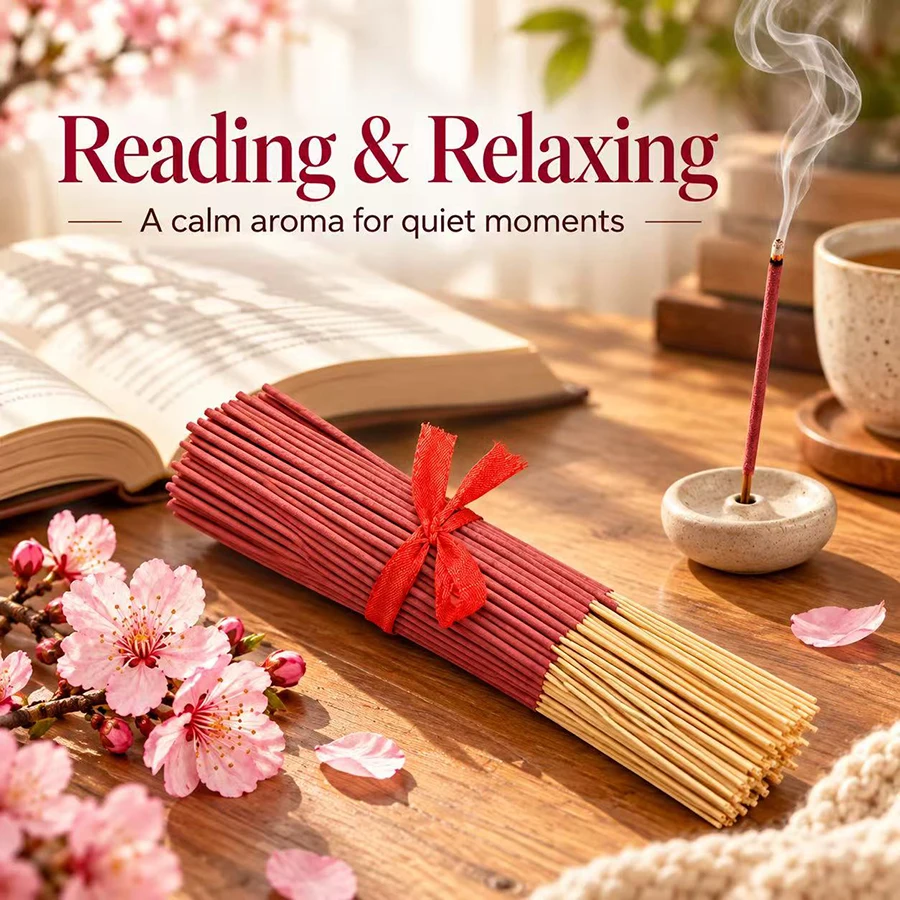Red Sakura Scented Candle with Extended Burn Time, Artificial Wood Seasonal Fragrance, Suitable for Home, Camping, Garden, Pool,