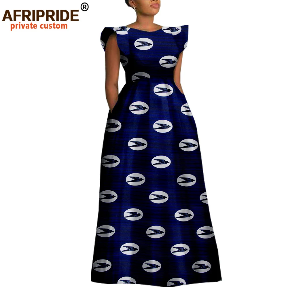 African Dresses for Women Dashiki Print Ankara Short Sleeve O-neck Floor Length Women A-Line Wax Cotton Dress AFRIPRIDE A1825017
