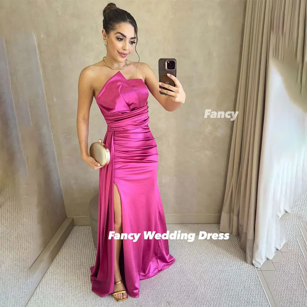 

Fancy Sexy Red Strapless Evening Dress Soft Satin Mermaid Prom Gown Floor Length Back Corset Customized