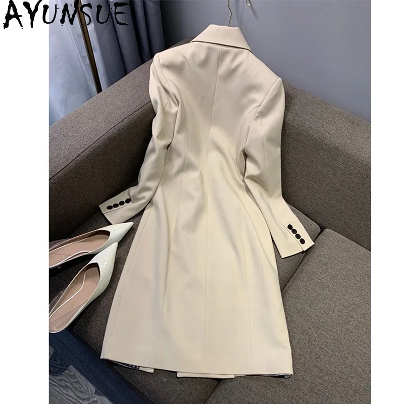 AYUNSUE Trench Coat Woman Elegant Double-breasted Windbreaker Stylish Commuting Mid-length Jackets for Woman Clothes Ropa Mujer