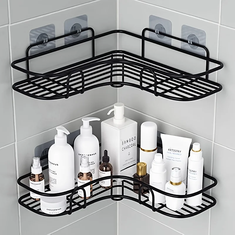 Bohrfreie Dusch-Eckablage, Toiletten-Eckregal, Toilettenartikel-Aufbewahrungsregal, Wandmontiertes Aufbewahrungsregal für Badezimmer