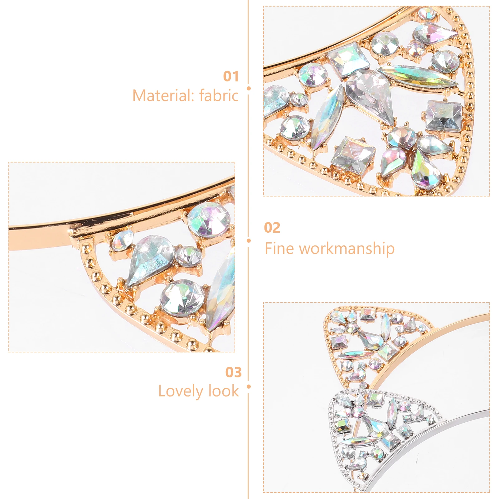 

2Pcs Cat Ears Headb Rhinestones Party Hairb Adult Hoop Cosplay Headdress Alloy Comfortable Universal Girl Decoration