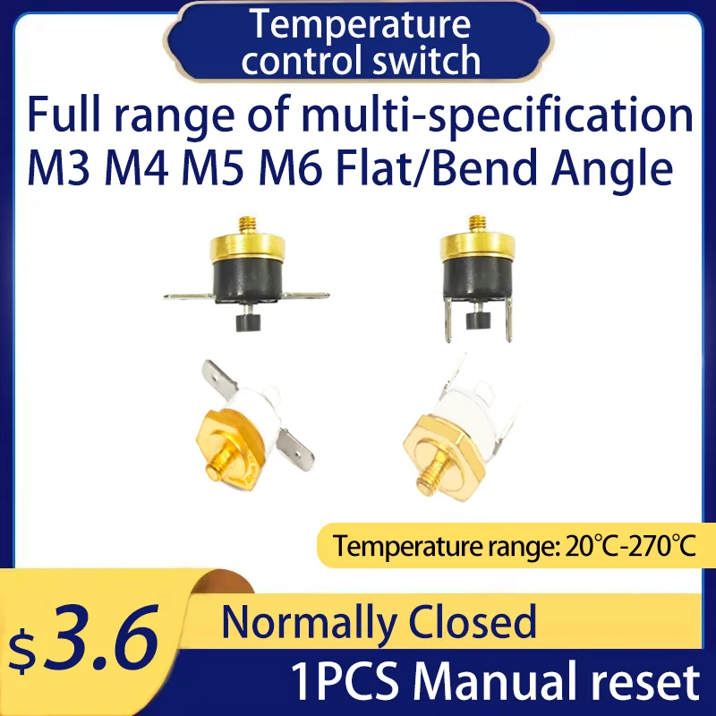 M3 M4 M5 M6 normalnie zamknięty KSD301 resetem ręcznym 20-270 stopni KSD-301 przełącznik temperatury termostat czujnik gwint w mosiężnej sondzie