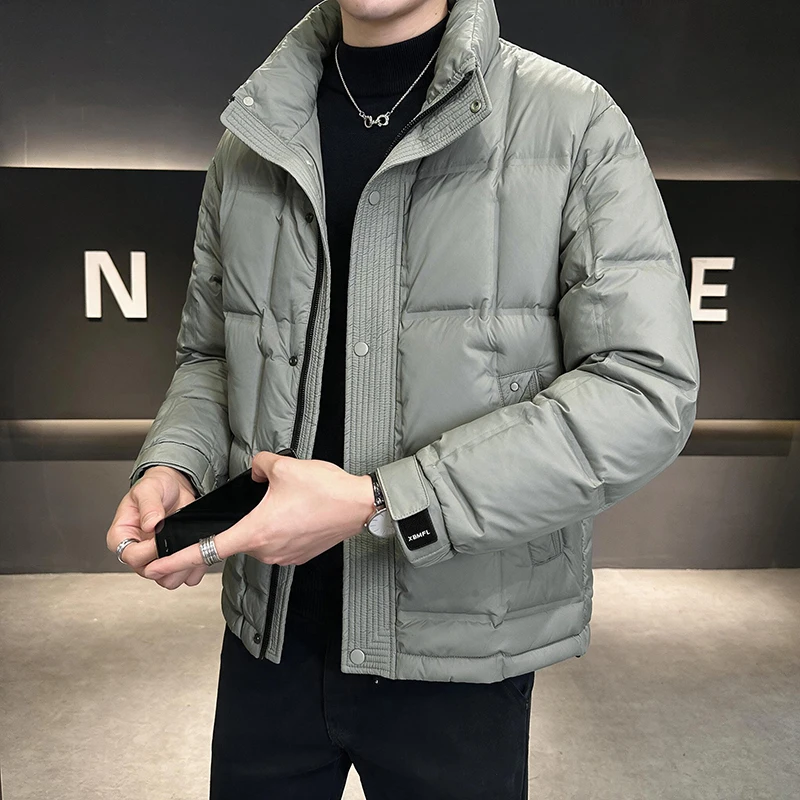 Casual Stand Collar Duck Down Jacket 2026 Autumn Winter Mens Windproof Warm Puffer Coats Outwear Loose Thick Padded Top Clothing