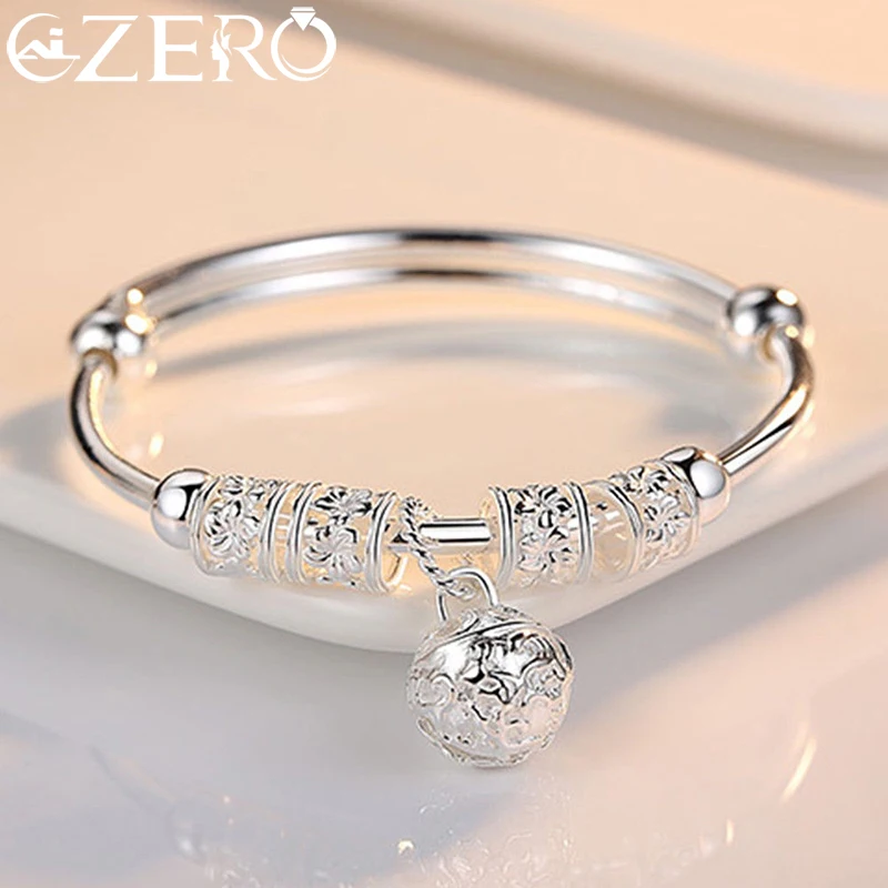 

Fine 925 Sterling Silver hollow Bells ball bangles adjustable Bracelets for Women Fashion Holiday gifts Party wedding Jewelry