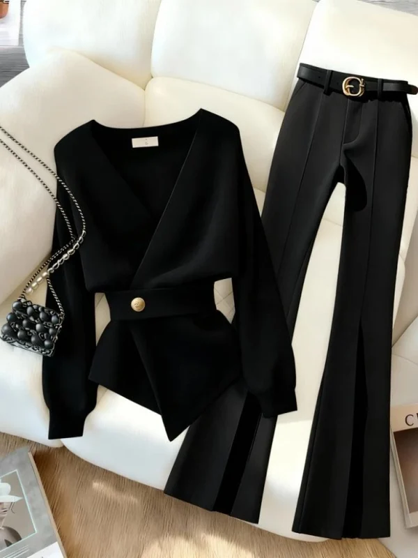 

Зимний вязаный открытый кардиган, женский осенне-зимний комплект для похудения с застежкой талии, маленький модный комплект из двух предметов