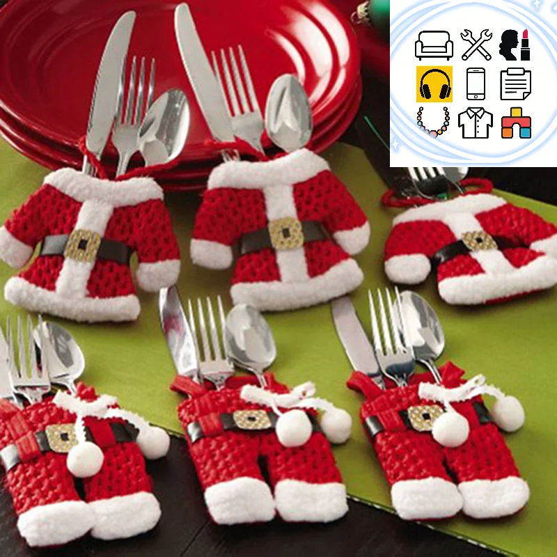 High Quality 6x Santa Suit Christmas Cutlery holder tableware Silverware bag Decorations