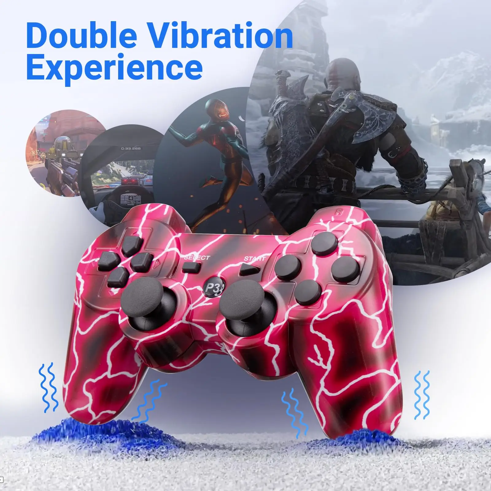 2-Pack Wireless PS3 Controllers with Bluetooth & USB Charger Cable – Compatible with Playstation 3 Console