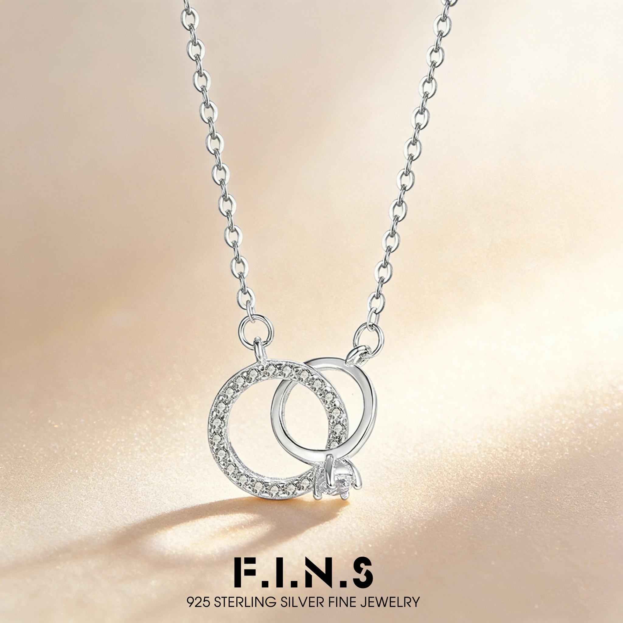 

Оригинальное ожерелье F.I.N.S из стерлингового серебра S925 с двойной переплетающейся цепочкой для женщин, корейское украшение на ключицу с цирконом и петлей Мёбиуса