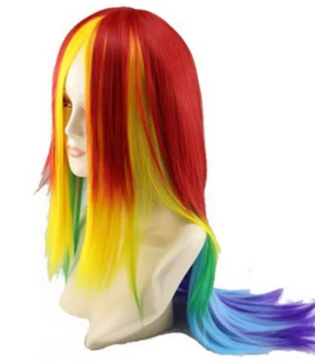 Peruca Cosplay Long Straight Rainbow para meninas, peruca anime multicolorida, fantasia de Halloween, festa de Natal, mulheres