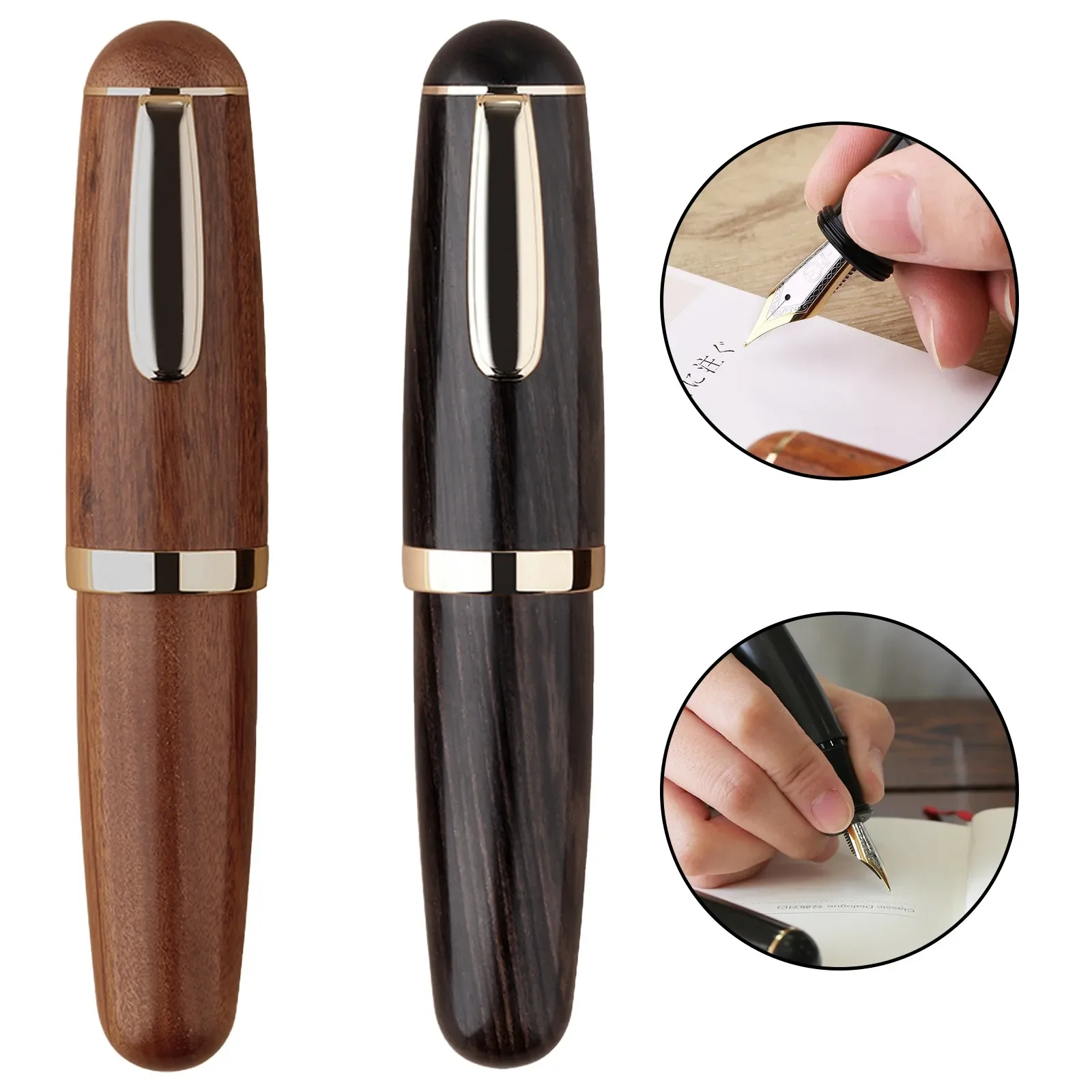 

MAJOHN Q1 Wooden Mini Fountain Pen Brown Black Portable Ink pen Iridium EF/F Nib Short Office Writing supplies Gift Pen with box