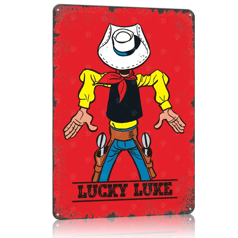لاكي لوك كاوبوي كاريكاتير طباعة ملصق معدني ديكور عتيق علامات القصدير المعدنية القابلة للتخصيص لتزيين جدران عناصر ديكور المنزل #1