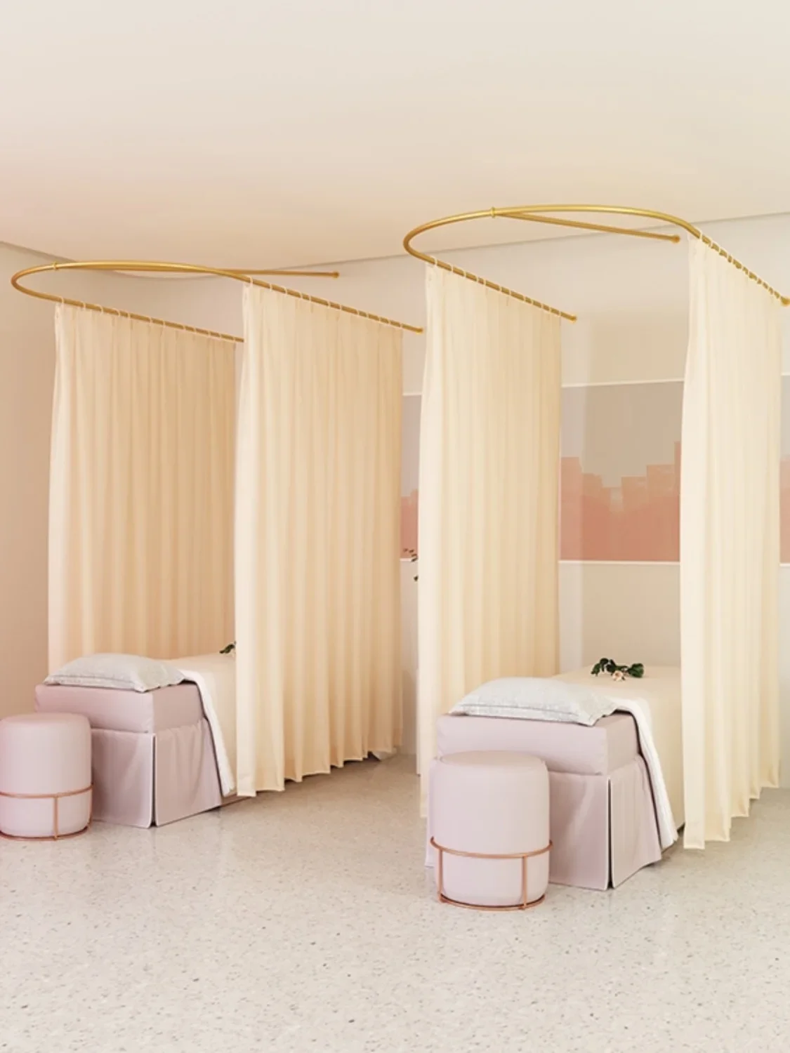 high-end wrought iron U-shaped nail art health hall physiotherapy bed, beauty bed, partition curtain, cloth curtain