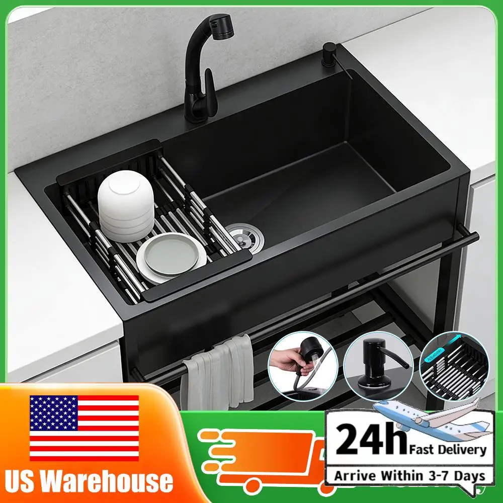 

Мойка из нержавеющей стали с краном для холодной и горячей воды, шлангами и сливным комплектом, большая отдельностоящая мойка для прачечной, ресторана, гаража