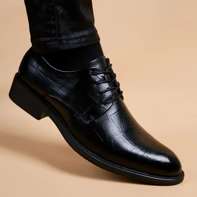 2024 Trend Dress Shoes Man Pointed Toe Social Shoe for Men Leather Casual Cheap Liquidation Low Price Legitimate Official Black