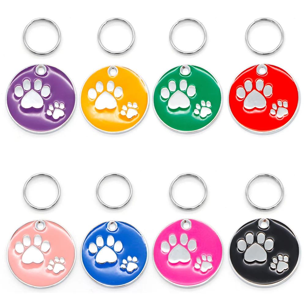 Wholesale 100PCS Dog Paw Cat Dog Collar Accessories Engraved Pet ID Tag Key Ring Necklace Jewelry Small Gift