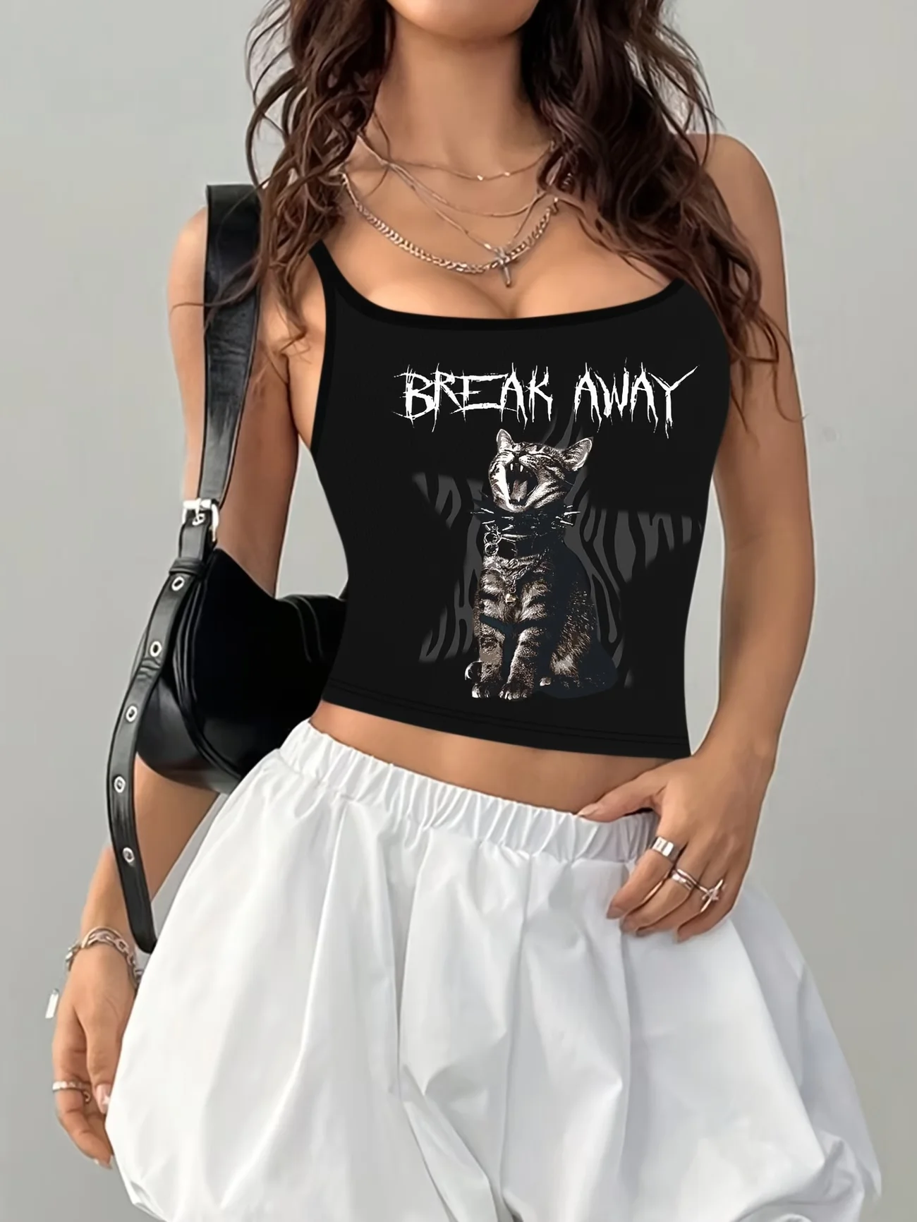 Y2K vintage cat letter five-pointed star zebra print ladies' halter top, summer casual blouse