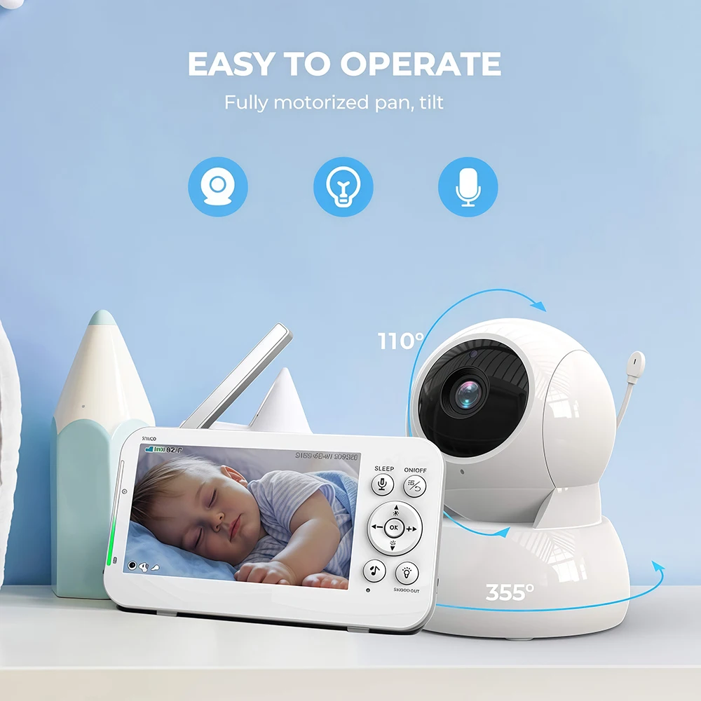 

Радионяня, беспроводной 5-дюймовый экран, защита, видеонаблюдение для мамы и детей, двустороннее аудио, аккумулятор 5200 мАч, внутренняя камера