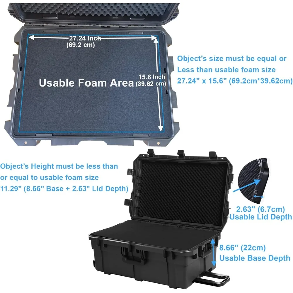 Estuche rígido, 33 x 21 x 14 pulgadas, estuche para equipamiento con ruedas/espuma personalizable/mango retráctil para electrónica, herramientas, cámaras