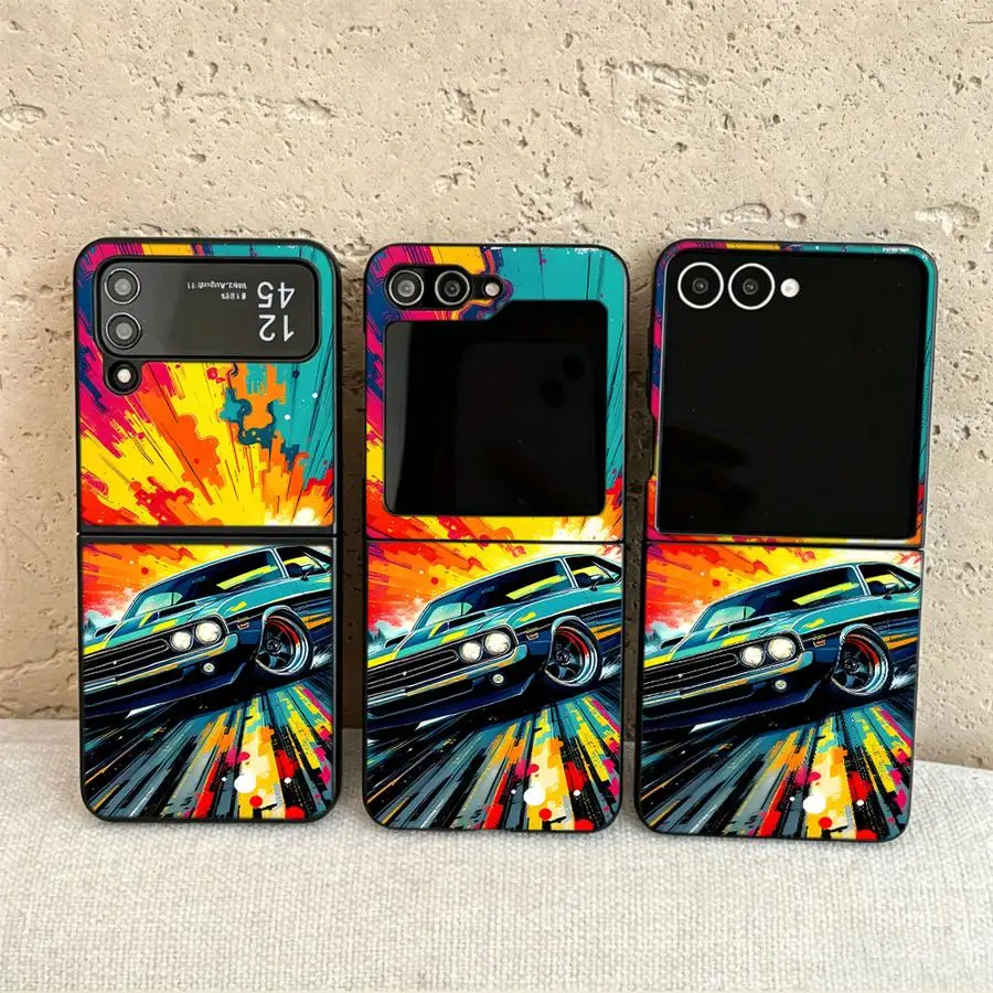 Case for Samsung Galaxy Flip6 Flip3 Flip4 Z Flip 7 6 5 4 3 Flip5 Flip7 FE Back Phone Cover Funda Racing Sports Car